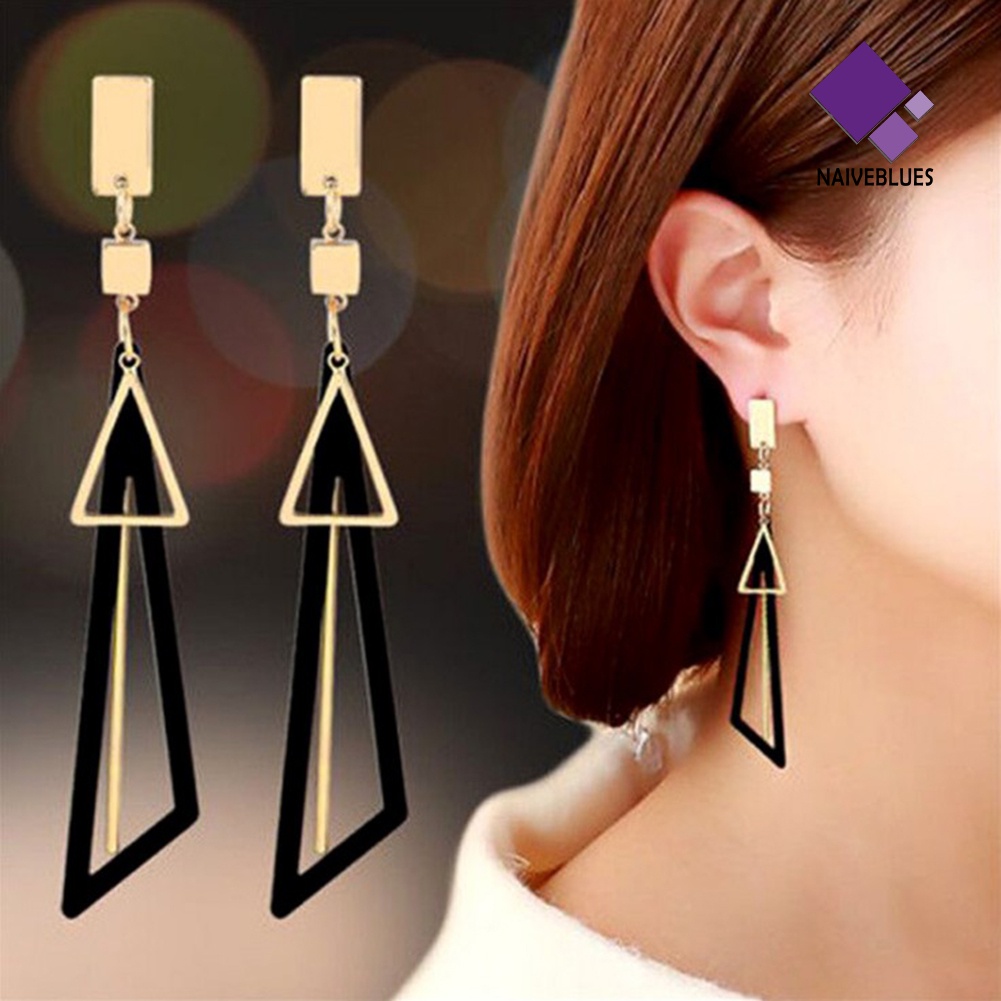 Anting Stud Panjang Bentuk Segitiga Geometris Untuk Wanita