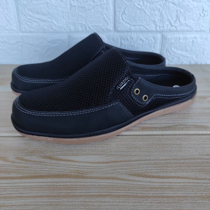 Bustong Slop Selop Sepatu Sandal Kulit Pria Slip On Kasual Sintetis Kerja Kantoran Formal Sol Karet