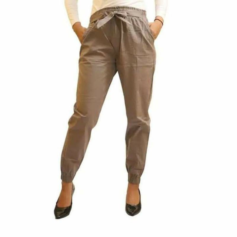 JOGER KATUN CELANA PANJANG PINGGANG KARET HAREM JOGGER WANITA CEWEK KEKINIAN TERBARU ANTI BEGAH STANDART SIZE CREAM HITAM ABU NAVY COKLAT