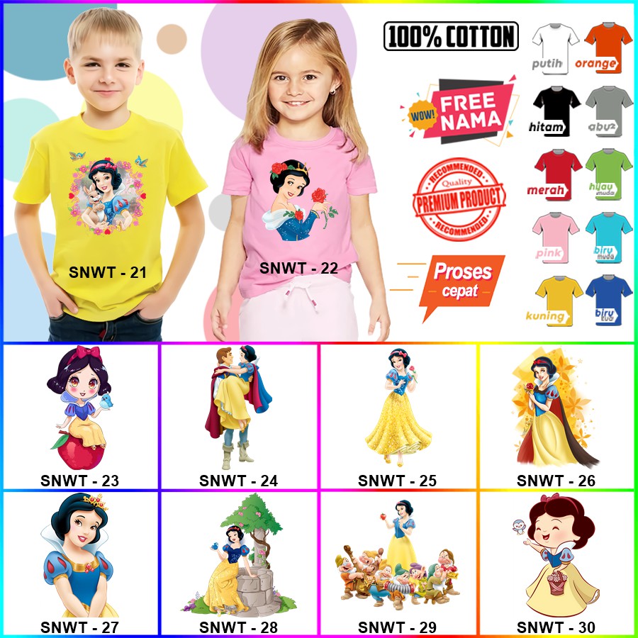 Baju Kaos ANAK DAN DEWASA SNOW WHITE COUPLE (FREE NAMA)