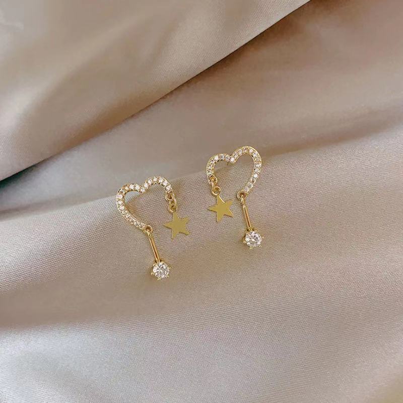 S925 berbentuk hati minimalis star stud anting-anting wanita sterling silver all-match Tinggi rasa i