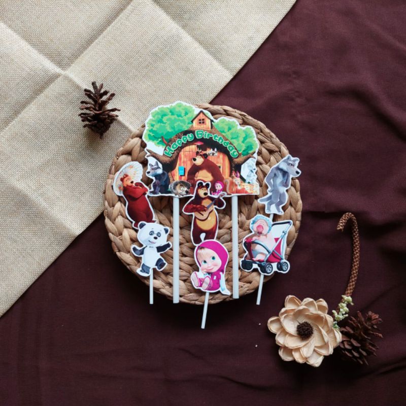 hiasan kue tart cake topper hiasan kue ulang tahun karakter masha and the bear
