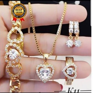 Set perhiasan lapis emas 24k xuping model love hati permata A15011