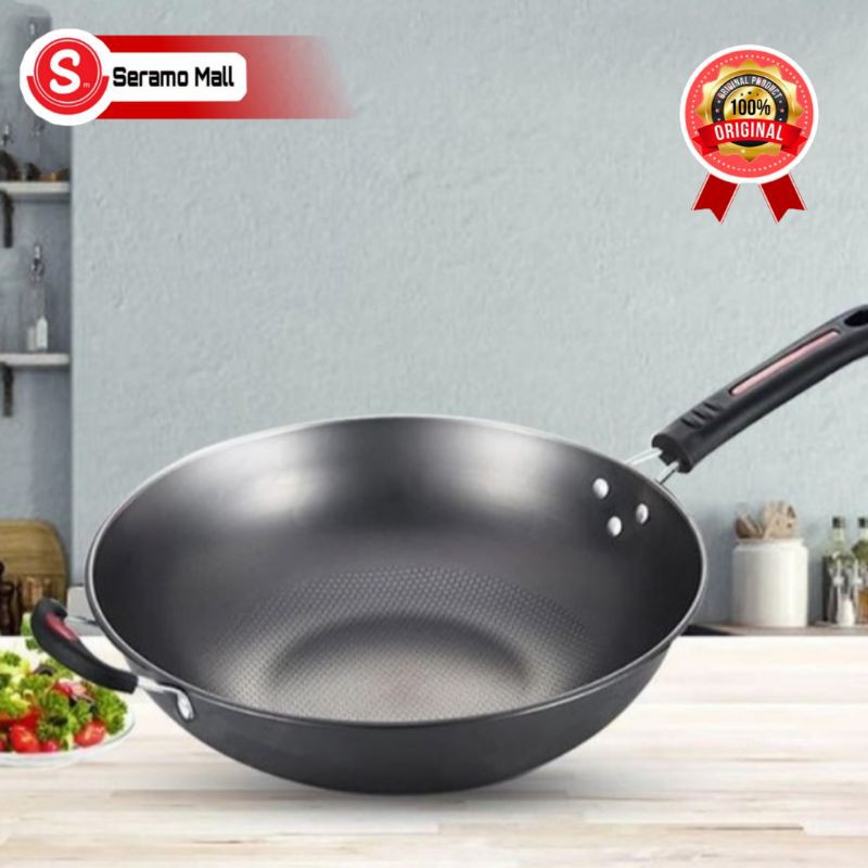 SERAMOMALL  Wajan Teflon 32cm 1071-Wajan Penggorengan Enamel 32cm