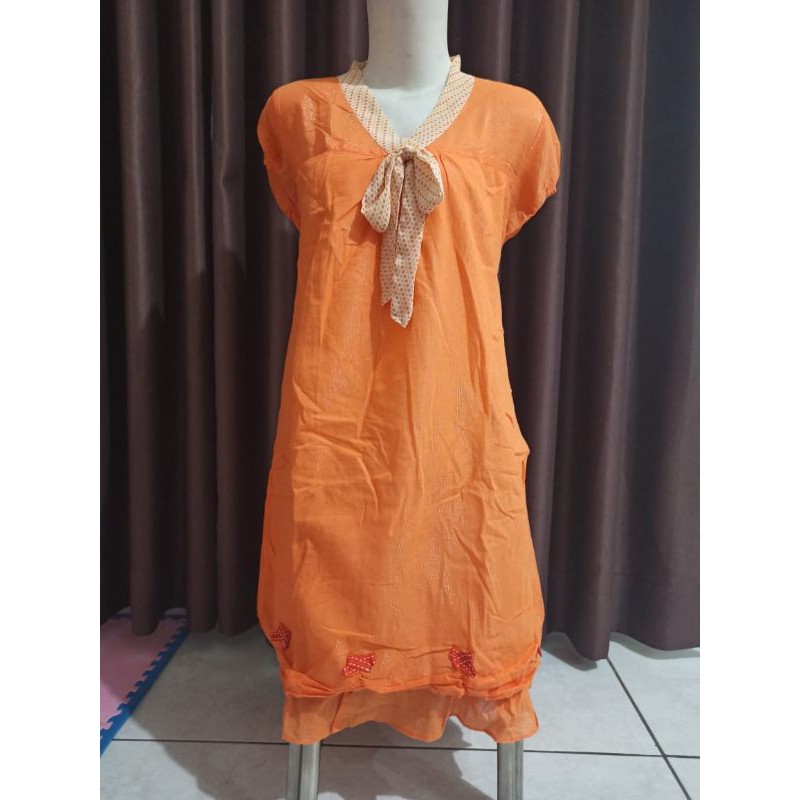 Dress Orange Gaya Korea