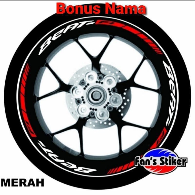 stiker list roda motor beat ring 14 matic, velg beat murah-merah fuul berkualitas