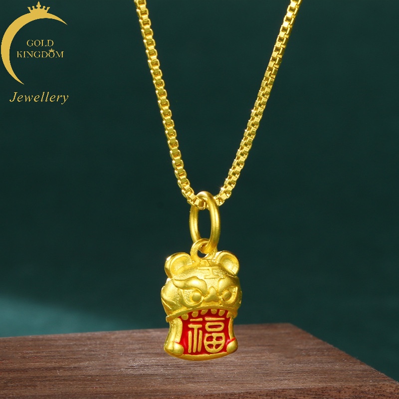 Kalung Emas Emas Asli Kadar 375Liontin Zodiak Harimau Gaya Korea Untuk Pria Dan Wanita