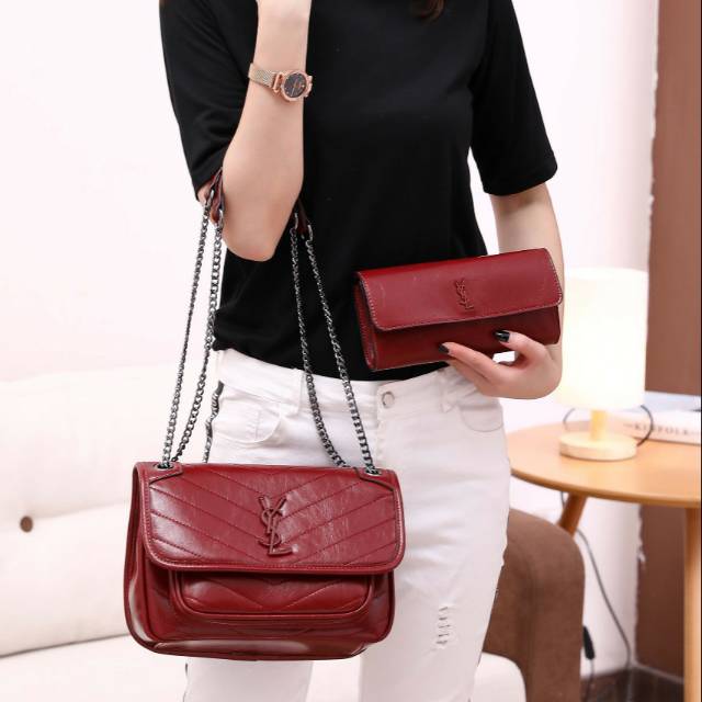 YSL Niki Crinkled Vintage Leather Medium Bag #9075