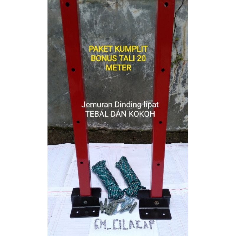 Jemuran dinding lipat 5 baris,panjang 50cm(2pcs).besi holo real 3x3.bonus tali jemuran khusus 20mete