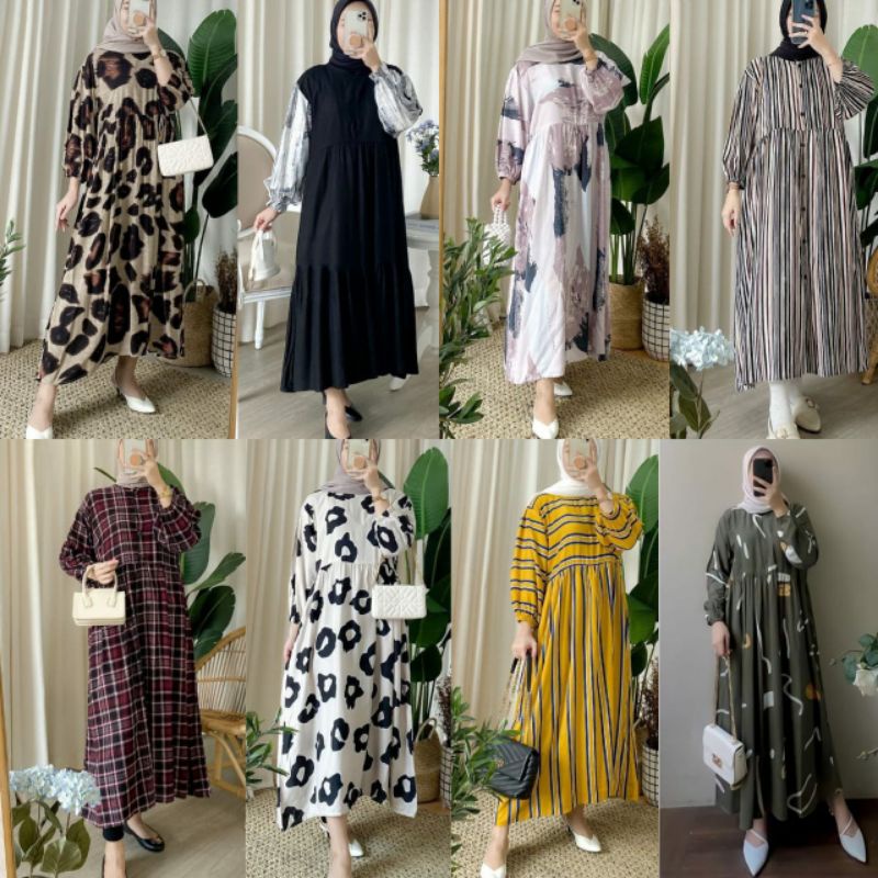 HAKO MIDI DRESS MOTIF TERBARU RAYON PREMIUM