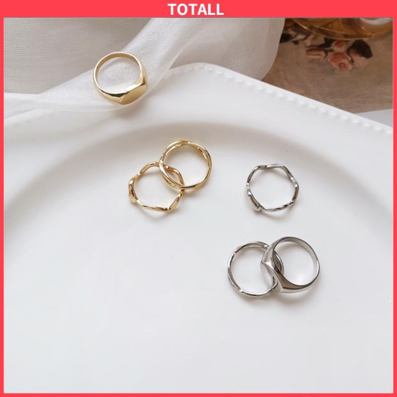 COD 3 PCS Sederhana Tidak Teratur Cincin Wanita Desain Geometris Street Shooting Fashion Rings-Totall