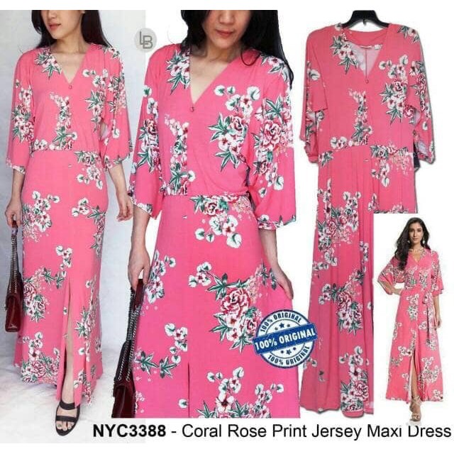 [BB] Ny Company Coral Rose Print Jersey Maxi Dress Ori