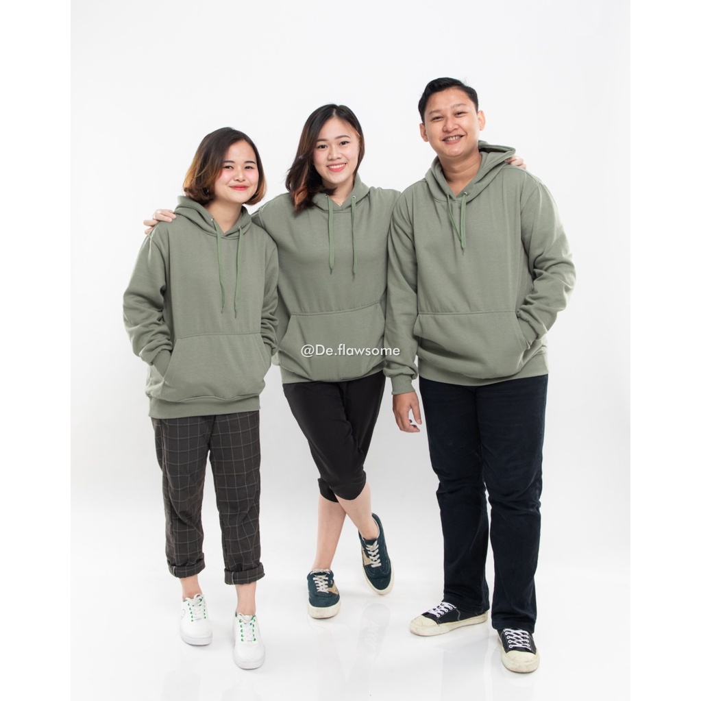 HOODIE JUMPER / PULLOVER HOODIE POLOS UNISEX COTTON FLEECE SIZE S-XXL (HITAM, OLIVE, STEEL BLUE, DUS