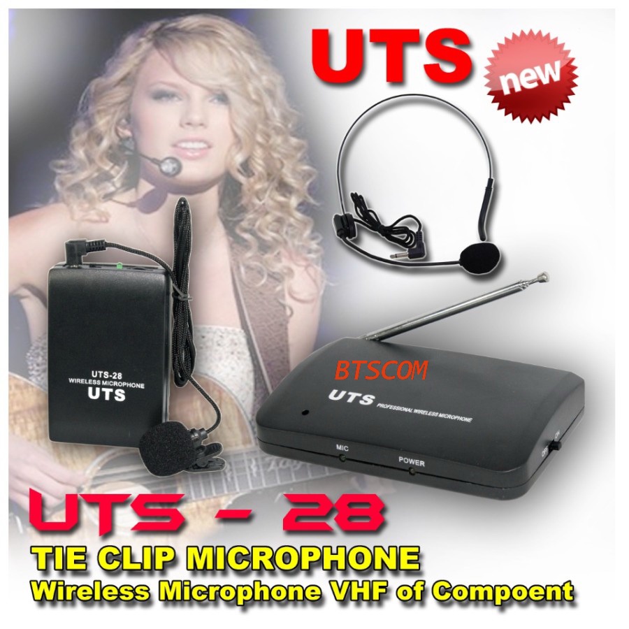 Microphone UTS UTS-28 bando headset + mic jepit CLIP-ON wireless