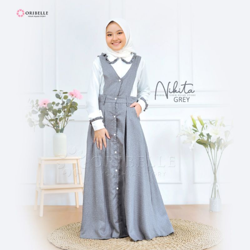 BAJU MUSLIM OVERALL NIKITA || MILO || LILAC || DUSTY || GREY ORIBELLE