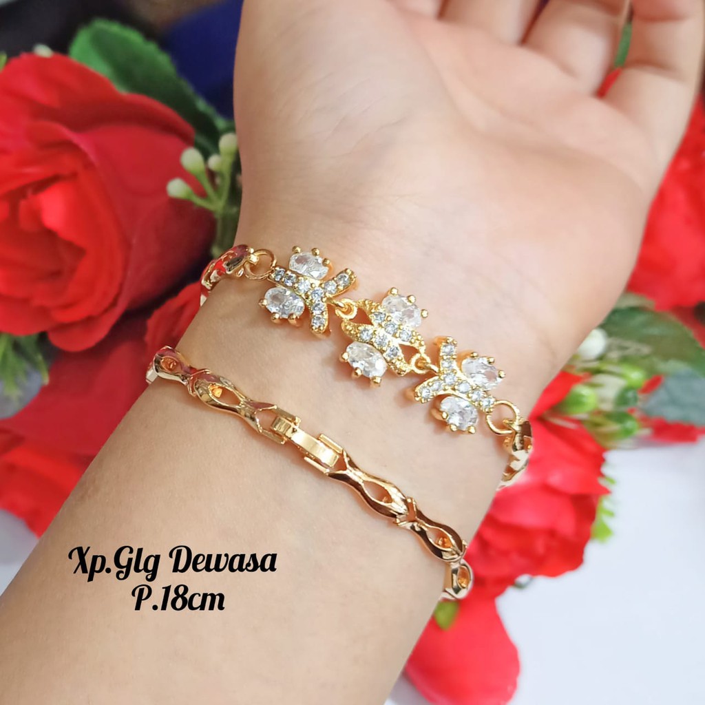 Gelang TITANIUM dewasa permata zircon,varian motif termanis&amp;simple Gold elok,tidak karat COD