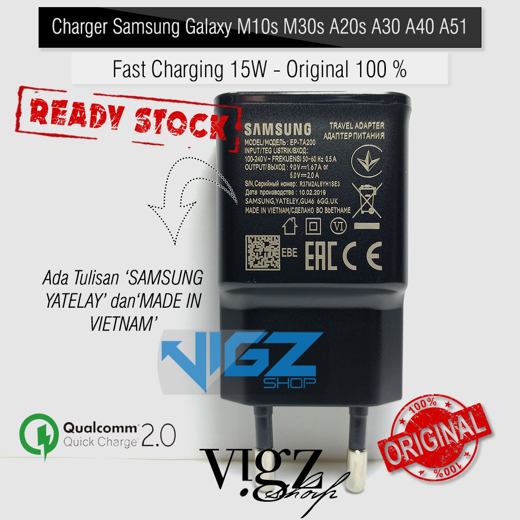 Charger Samsung Galaxy A32 5G M10s M30s A20s A30 A40 A51 Fast Charging 15W Original 100%