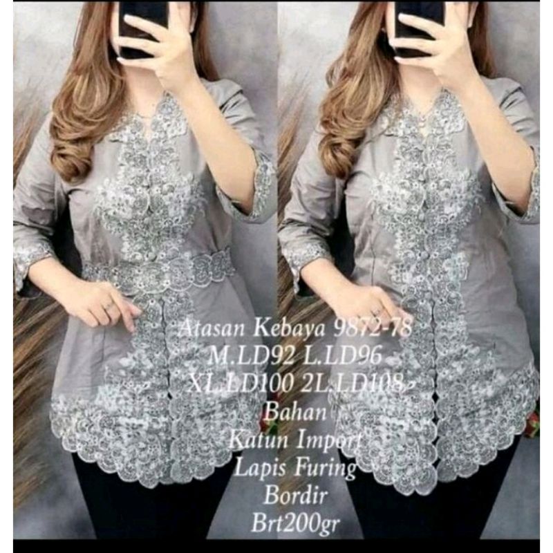 Atasan kebaya encim modern katun silky Korea import kombinasi brukat bordi