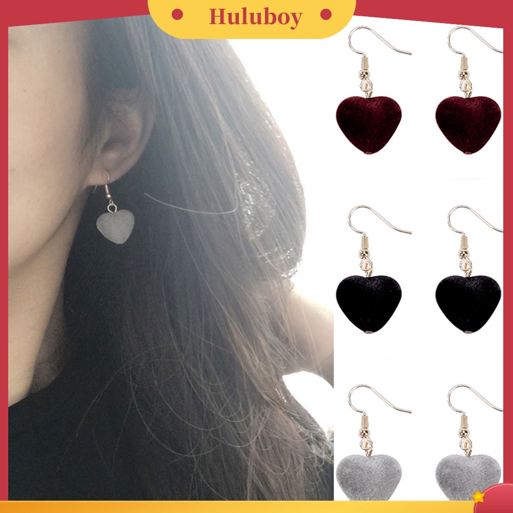 Hu Hu Hu Hu Hu Alat Bantu Pasang Kacamata♡ Anting Kait Gantung Wanita Bahan Velvet Desain Hati Untuk Hadiah