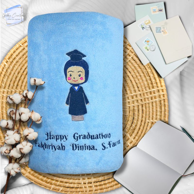 Handuk Custom Bordir | Handuk Couple Wedding | Handuk Microfiber - Graduation Chara