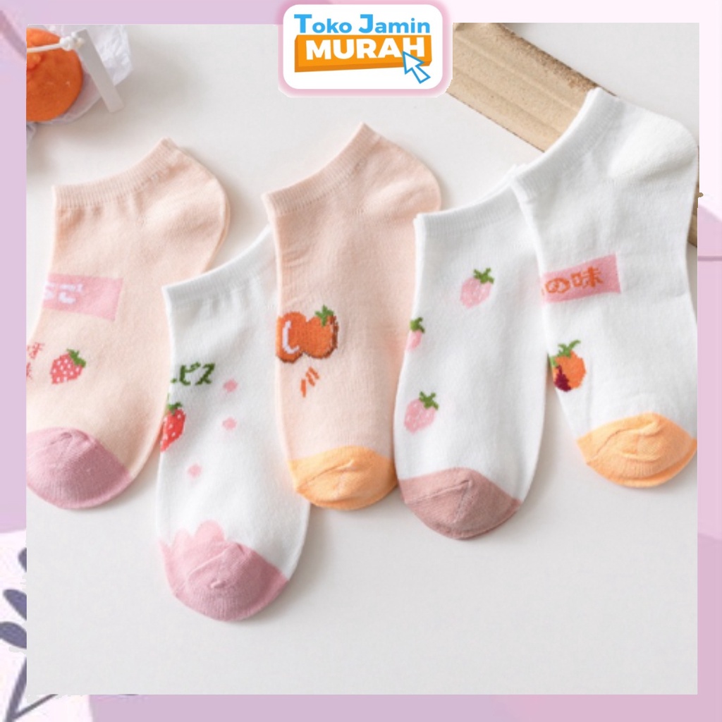 TJM KK204 Kaos Kaki Wanita Motif Buah Strawberry Orange Kaos Kaki Pendek Fashion Korean