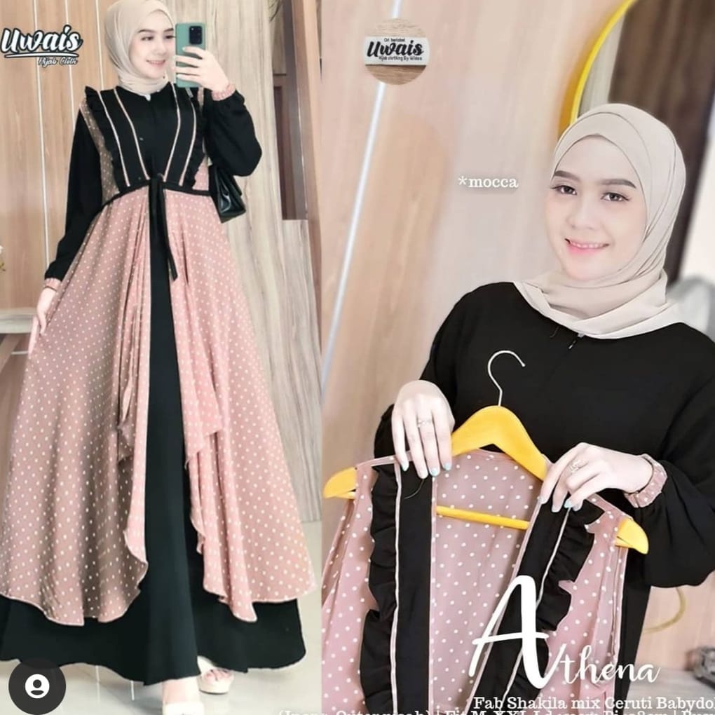 YAKHUMAIRA GROSIRFASHION athena set 2in1 gamis inner outer athena maxy original gamis jeans dress ce