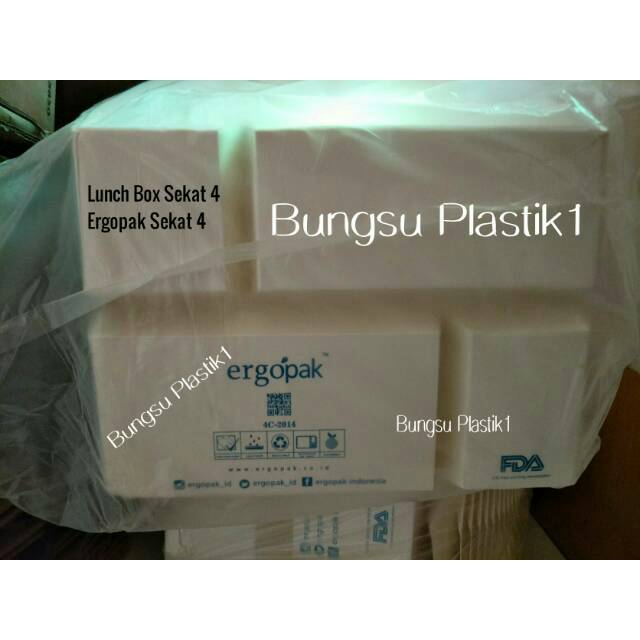 Paper Lunch Box Sekat 4 Merk Ergopak (GOJEK/GRAB) Min 100pcs dan Kelipatan 100pcs