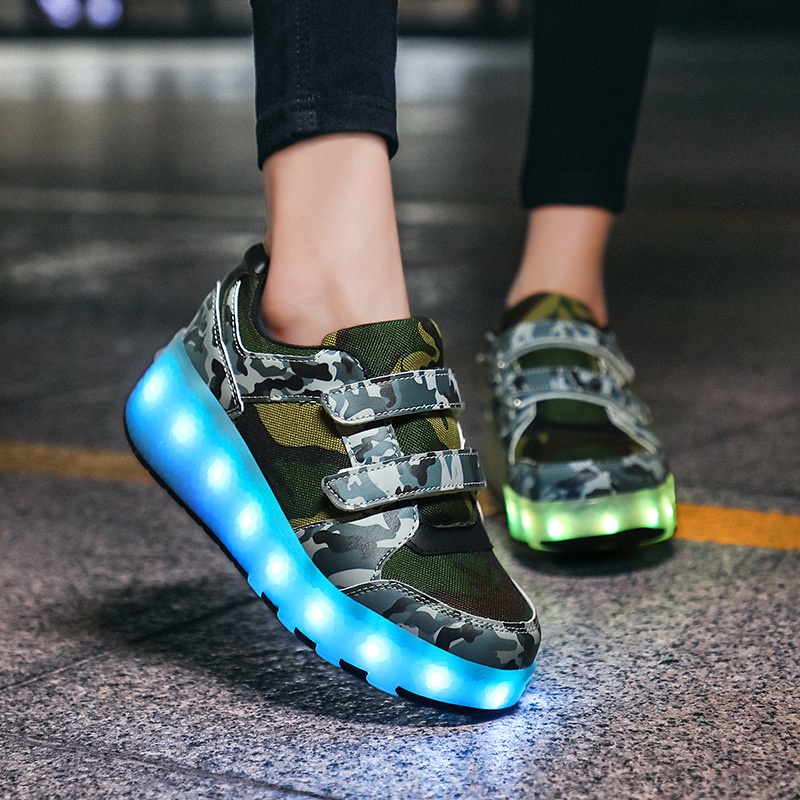 Sepatu Roda 2 Heelys Helis Lampu LED Menyala Charge anak berjalan sepatu 2022 New Orang dewasa tenga