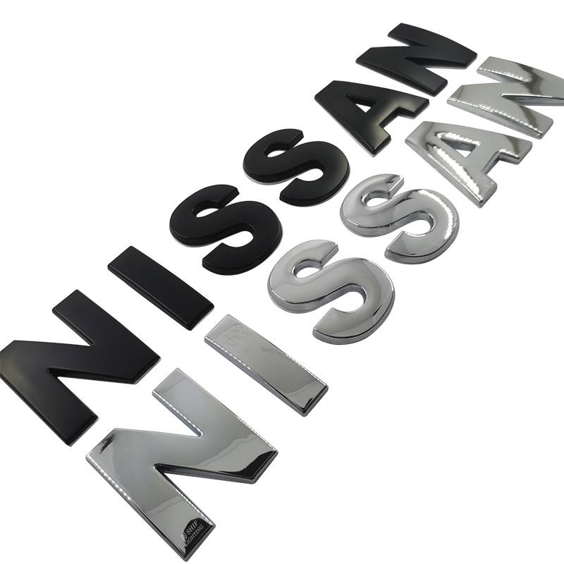 NISSAN Hood Emblem DIY Letter 45mm Chrome/Black Car Decals Stickers