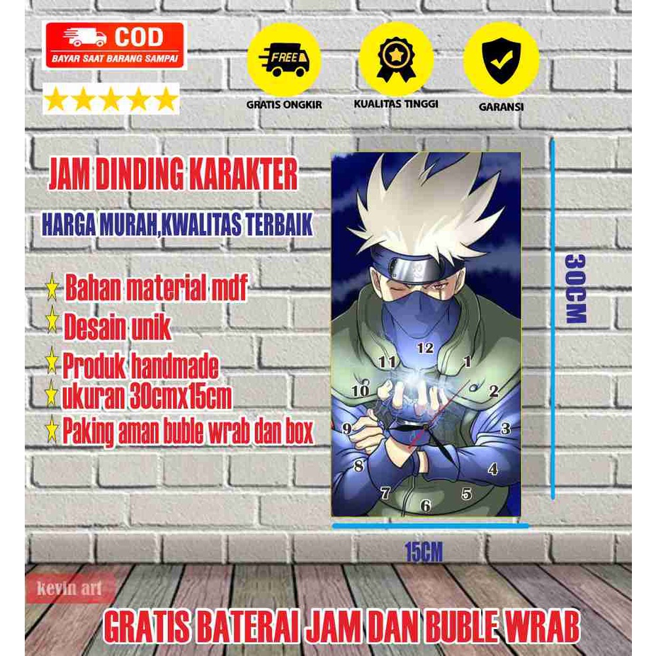 JAM DINDING KAYU UNIK KARAKTER ANAK GAMBAR ANIMASI KAKASHI HATAKE KOLEKSI SERIAL MANGA ANIME NARUTO SHIPPUDEN KEREN TERBARU MINIMALIS MURAH TEMPEL TEMBOK CUSTOM