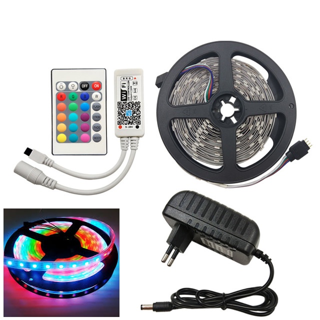 LAMPU LED STRIP 3528 SMD 2835 IP44/5050 RGB+REMOTE+ADAPTOR+MODUL SEt