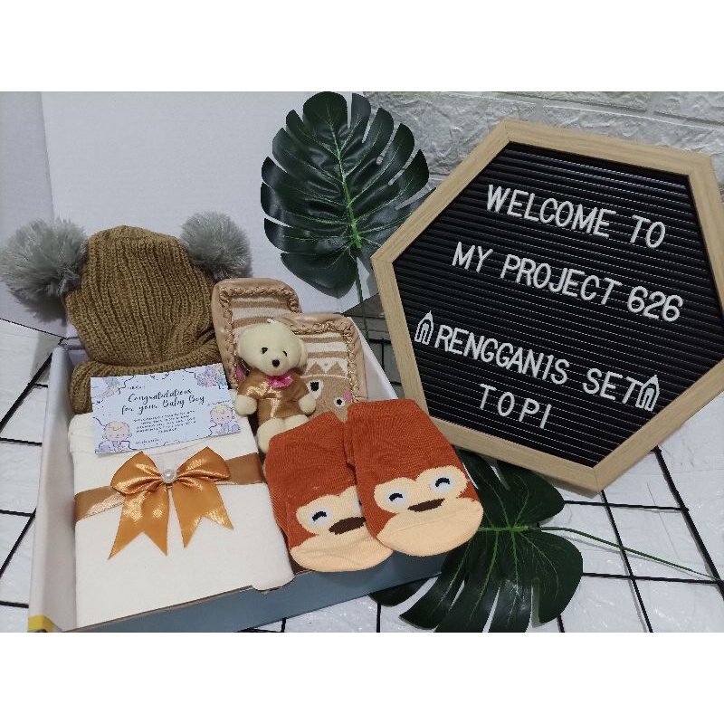 RENGGANIS SET | BABY HAMPERS BAYI GIFT KADO SET | PAKET LAHIRAN BAYI LAKI - LAKI PEREMPUAN UNISEX-Kupluk Cream
