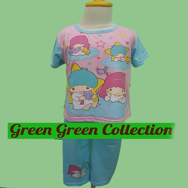 Baju Tidur Piyama kaos anak premium karakter little twin stars blue