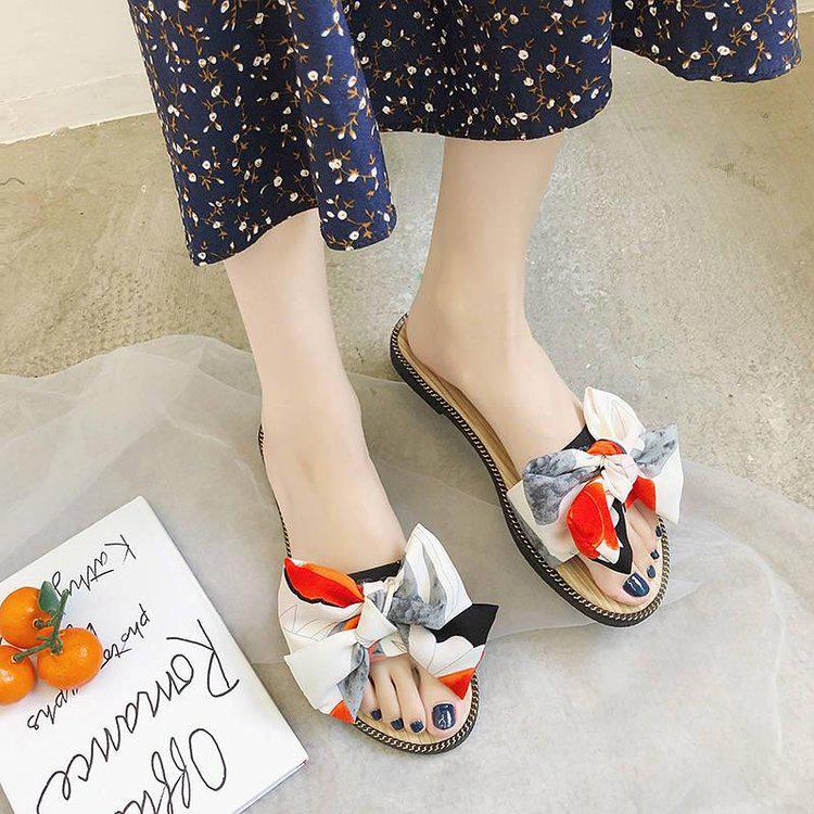  Sandal  Selop Flat Open Toe Anti Slip Aksen Pita Ala Korea  