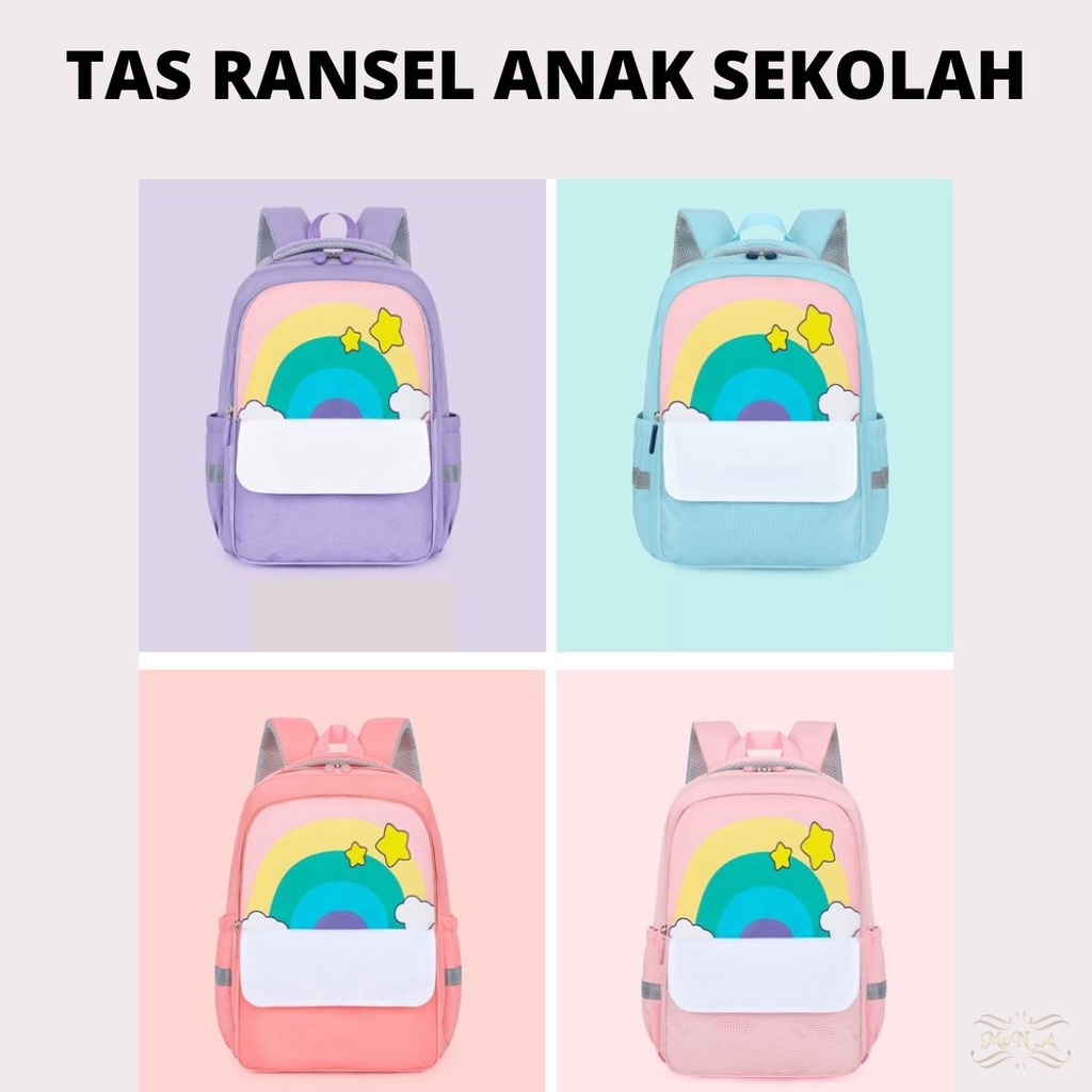 [MONA] Tas Sekolah Ransel Motif Pelangi Lucu buat SD Kualitas Import Premium -M0205