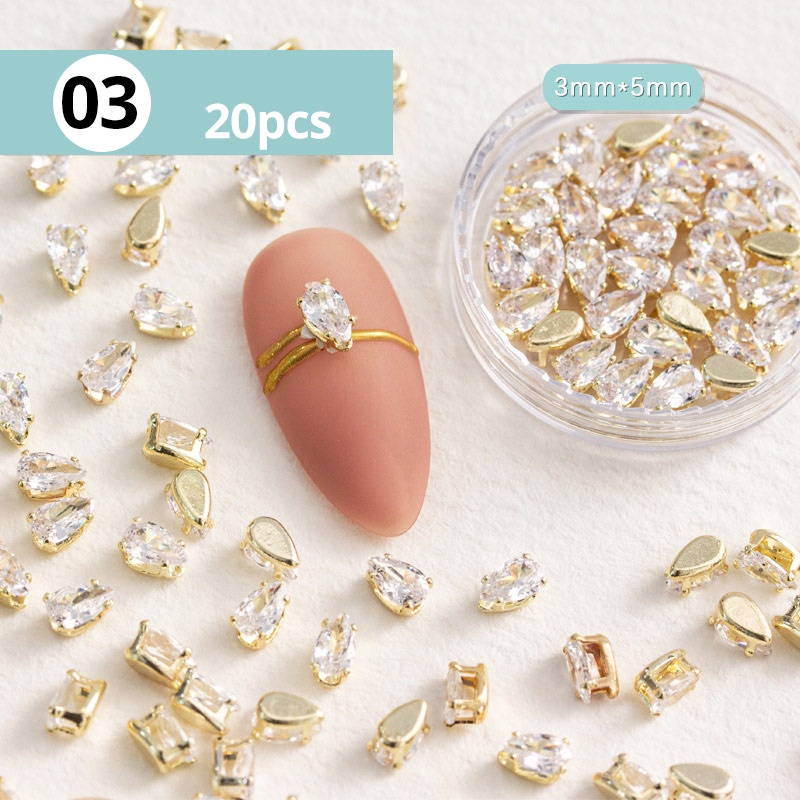 20pcs Manik-Manik Kuku 3D Bentuk Tetesan Air Warna Emas / Silver Untuk Dekorasi Nail Art