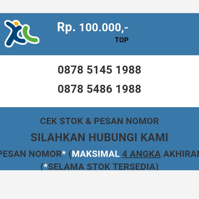 Nomor cantik XL murah tahun lahir 1988 XL dan AXIS T5888-100