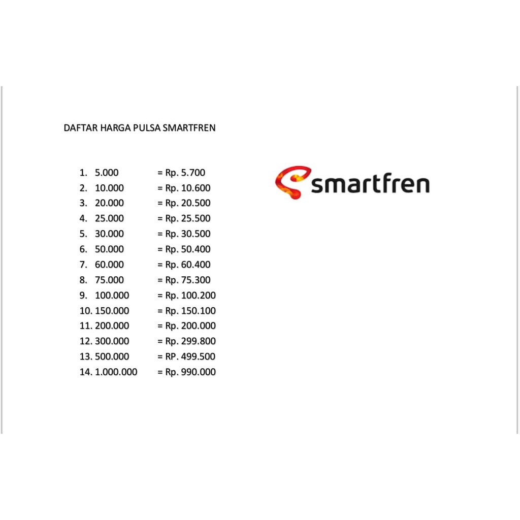 PULSA SMARTFREN Rp. 300.000 - Rp. 1.000.000