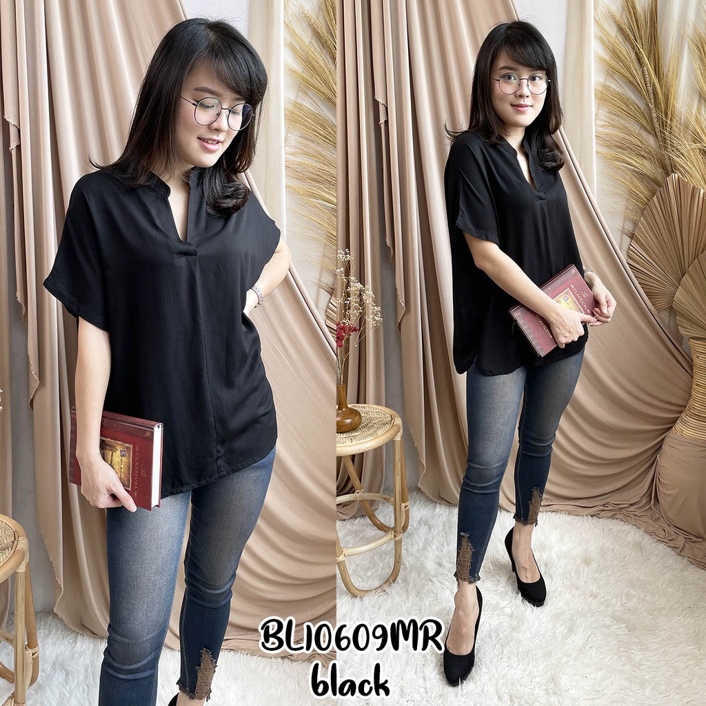 Blouse katun polos wanita bahan katun rayon BL10609MR kemeja wanita lengan pendek 10609mr-6