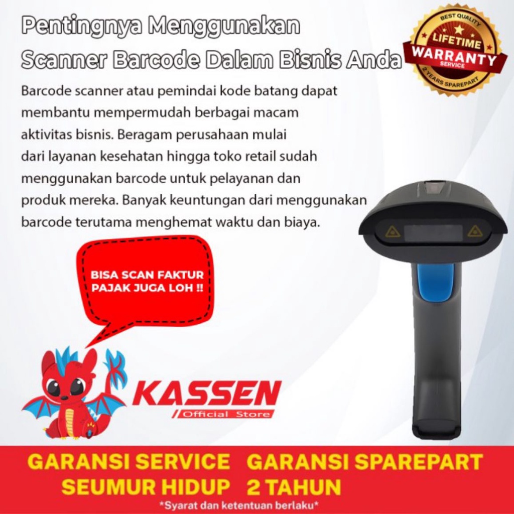 Barcode Scanner Bluetooth 2D KASSEN KS-606 KS606 WITH STAND and Dongle