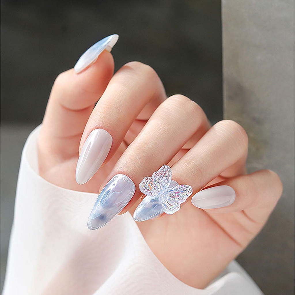 AUGUSTINA Agustin 3D Nail Art Dekorasi Hologram Gelombang Strip Sayap Kupu-Kupu Perhiasan Kuku