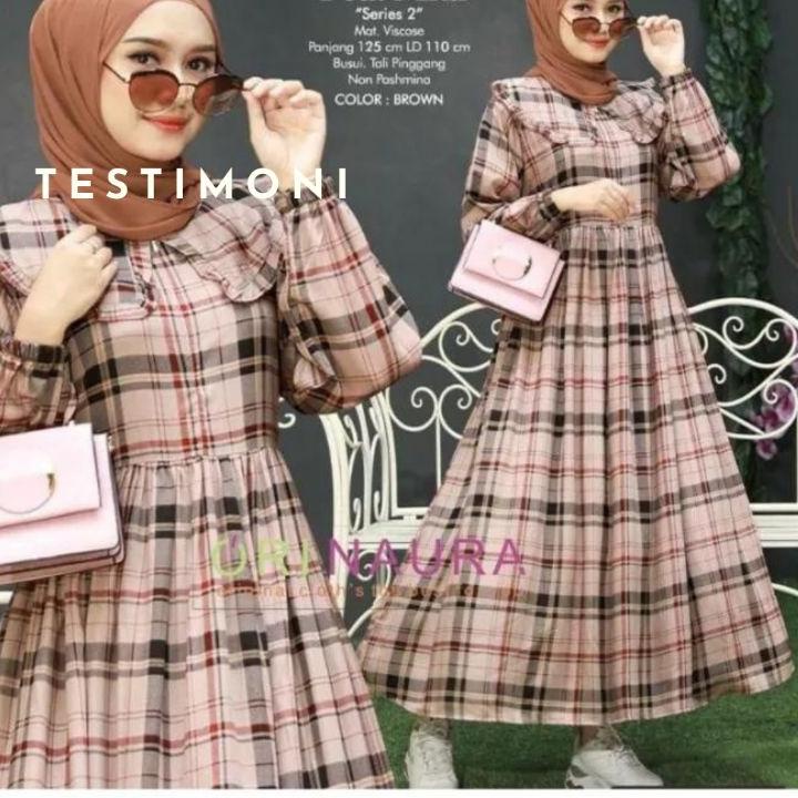 Stok terbatas.. MIDI DRESS RAYON VISCOSE MOTIF BRUBERY CREAM BUSUI - TUNIK MIDI DRESS WANITA JUMBO M