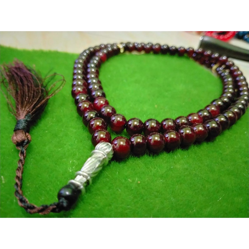 Tasbih / Tasbih batu fosfor Merah tembus cahaya / TASBIH BATU FOSFOR TEMBUS CAHAYA / Tasbih batu 7mm