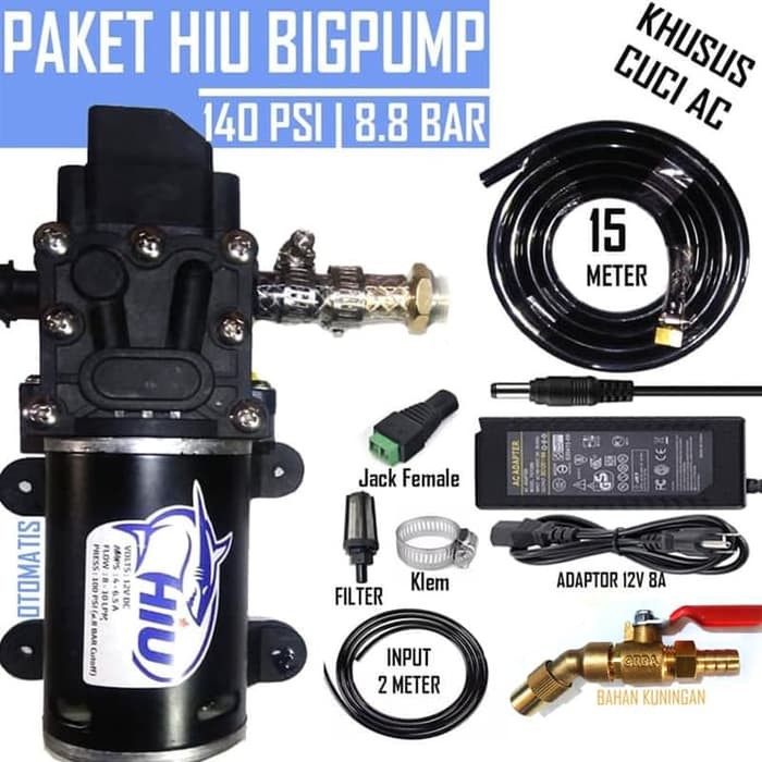 Paket Lengkap HIU BIGPUMP 140PSI Selang Serat 15 M Khusus Cuci AC