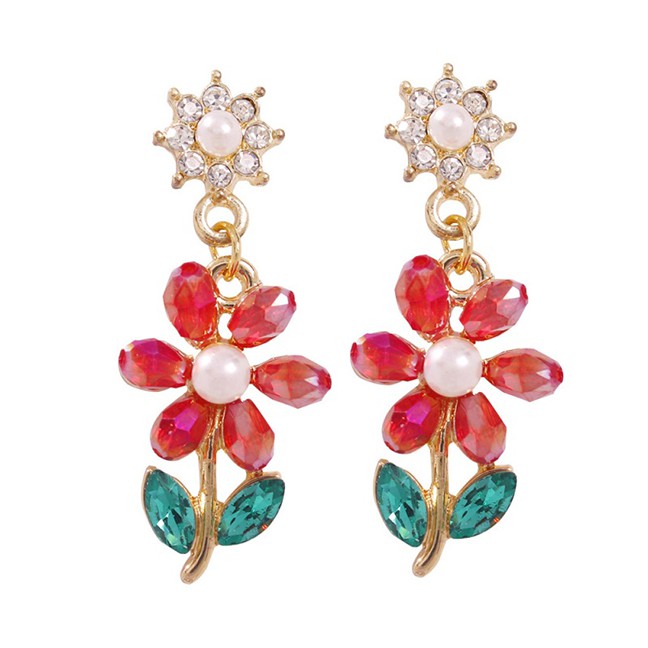 LRC Anting Tusuk Fashion Alloy Diamond Resin Flower Earrings F72499