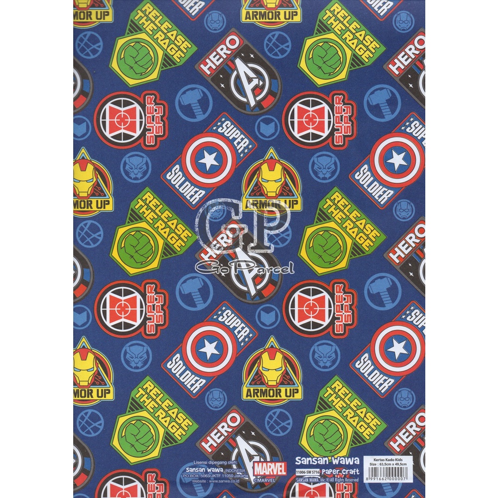 ( 5 Lembar ) HEROES SANWA - KERTAS KADO AVENGERS /SUPERHEROES - GIFT WRAP PAPER SANSAN WAWA SPIDERMAN BATMAN SUPERMAN IRONMAN CAPTAIN AMERICA / DC COMIC / MARVEL / JUSTICE LEAGUE  / SUPERHERO / HULK
