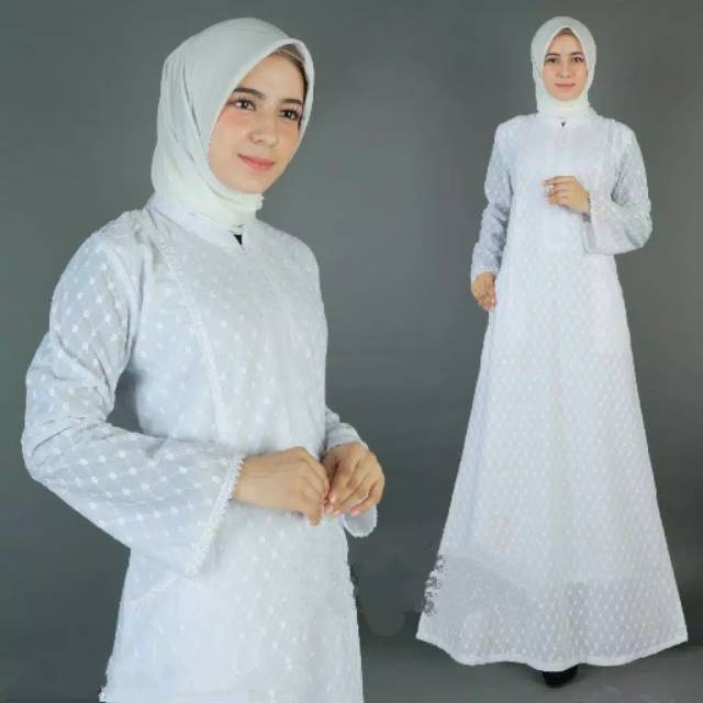 Gamis putih bersih / Gamis syari putih / Baju gamis wanita warna putih