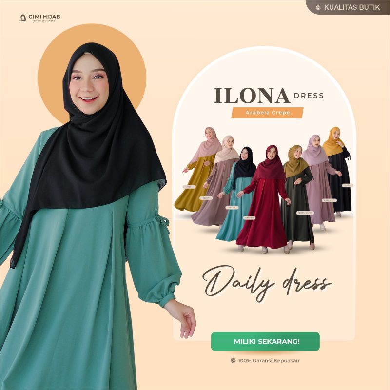 Ilona Dress by Gimi Hijab Series 1 (dress only) / Gamis polos / gamis busui friendly
