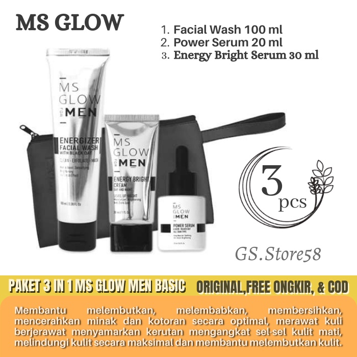 0riginal Paket 3 in 1 MS Glow Men Basic Ms Glow For Men Original BPOM Free Pouch