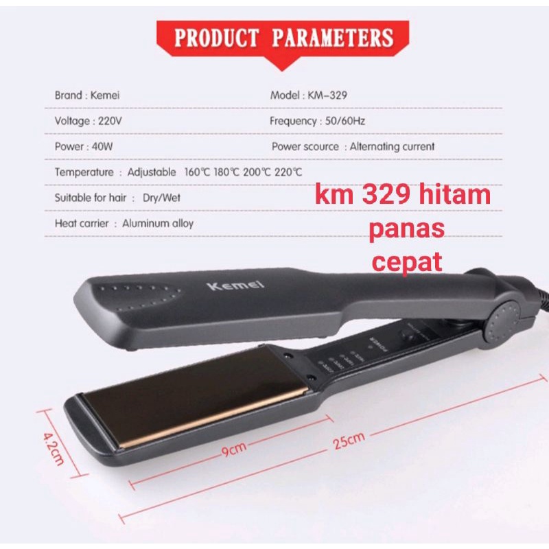 Alat Mesin Catok Rambut Profesional Salon Temperatur KM-329 Plat Lurus Besar